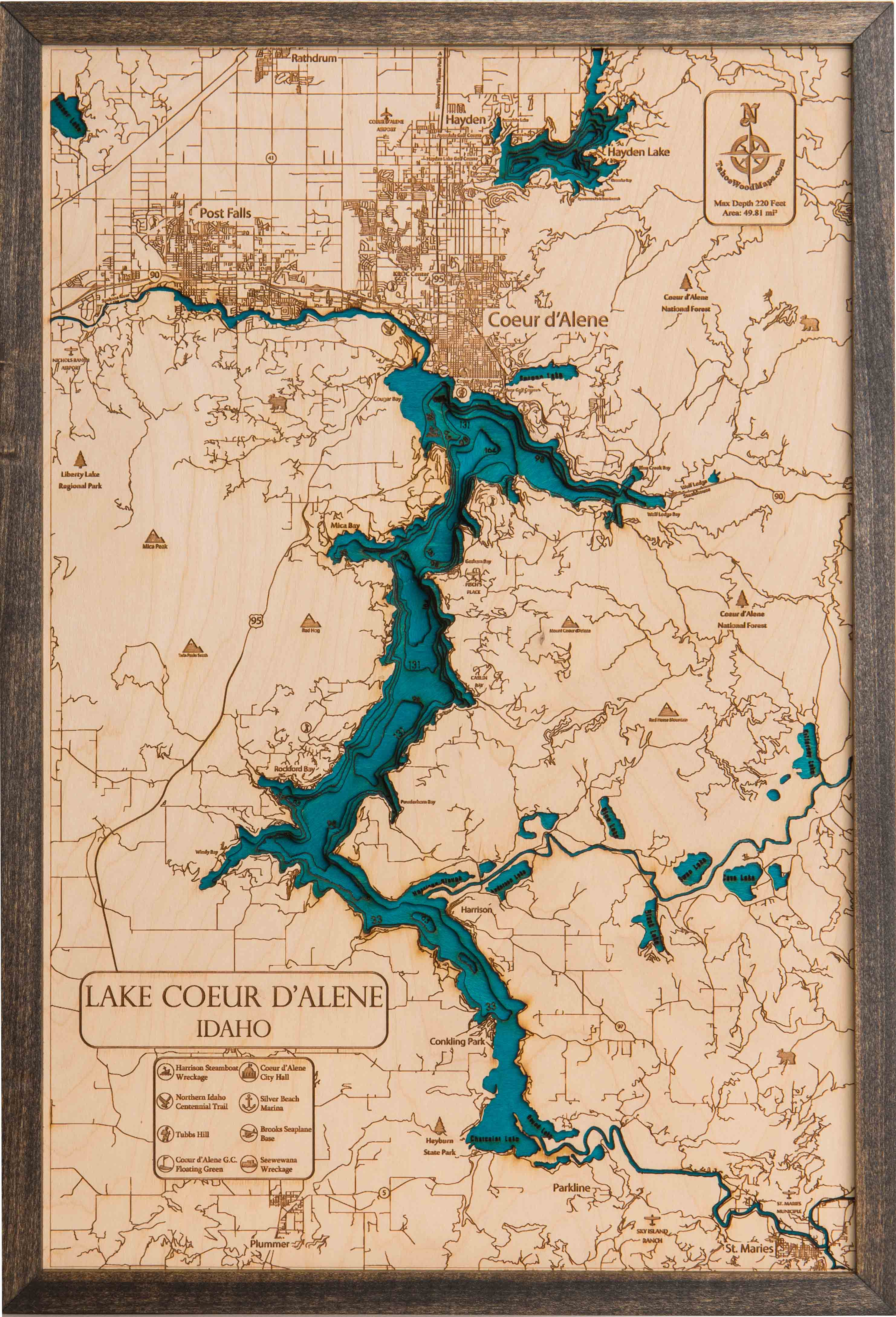 Carte Minière Vintage Région Coeur D'Alene Idaho 1885 - Reproduction 23x23 Pouces - Neuf