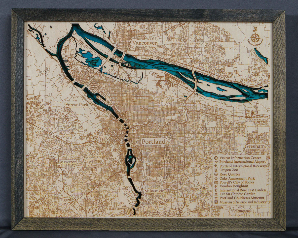 Small Portland Oregon 3D Wood Map – Tahoe Wood Maps