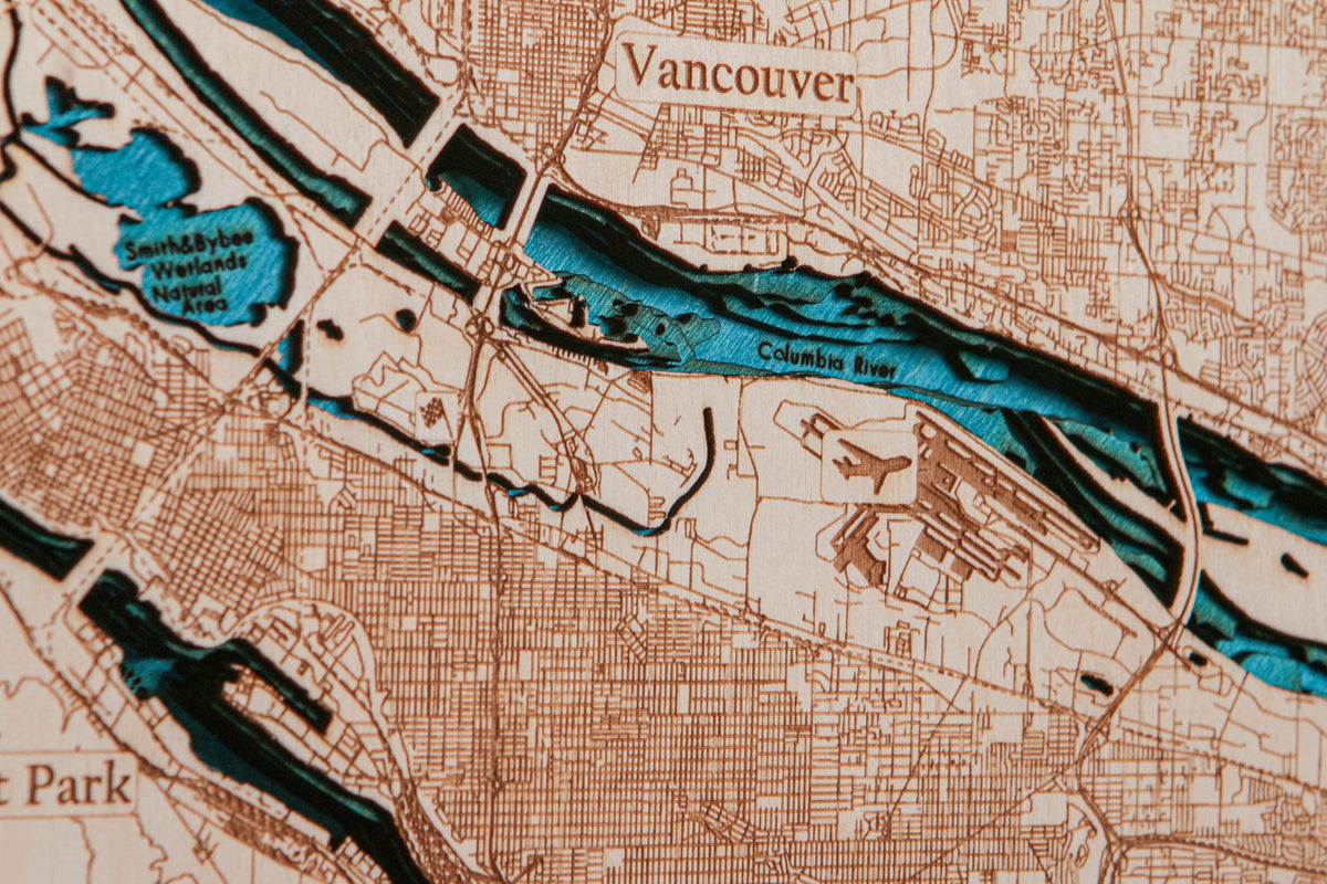 Small Portland Oregon 3D Wood Map – Tahoe Wood Maps