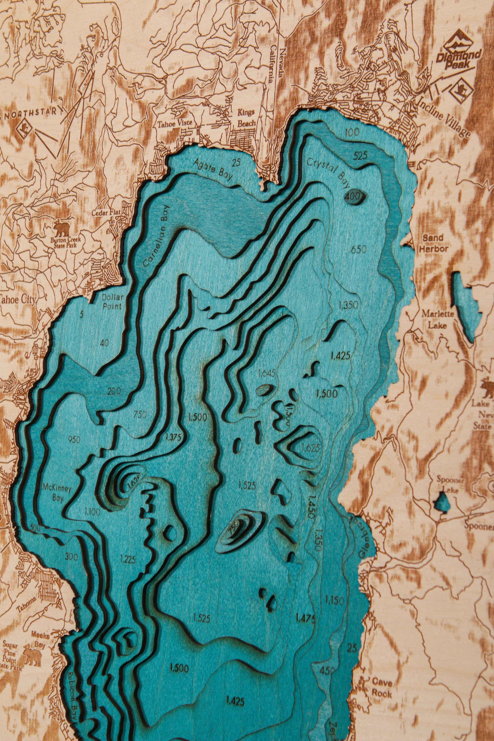 Lake Tahoe Hillshade 3D Wood Map – Tahoe Wood Maps